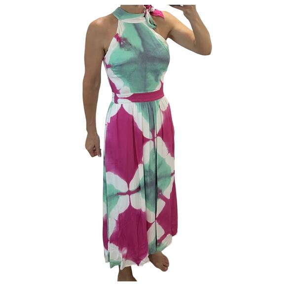 Busayo Collective Pink Green Halter Maxi Dress - Picture 1 of 12